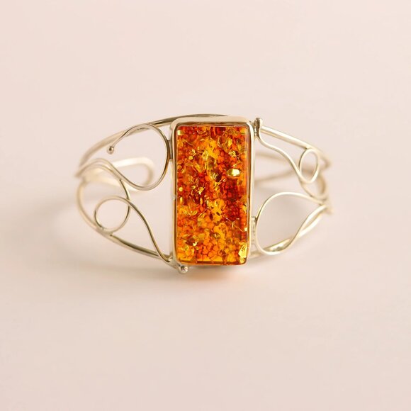 Handmade Baltic Amber Cuff Bracelet in 925 Sterling Silver - Picture 6 of 8